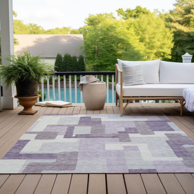 Machine Washable Indoor/ Outdoor Chantille Contemporary Blocks Rug
