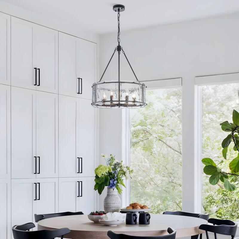 Starsky 6-Light Modern Drum Textured Glass Kitchen Island Chandelier