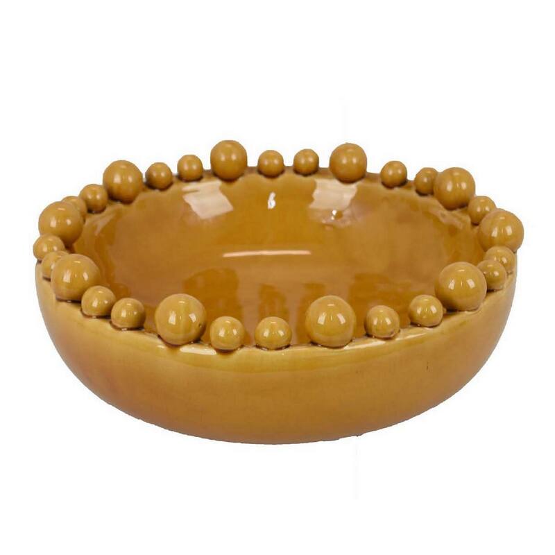Saul Decorative Bowl, 16 Inch Yellow Ceramic Body, Bubble Design Edges