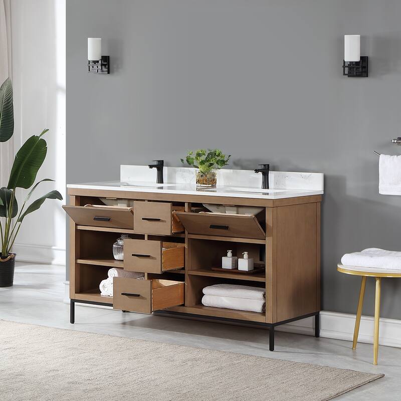 Altair Kesia Bathroom Vanity with White Composite Stone Top without Mirror
