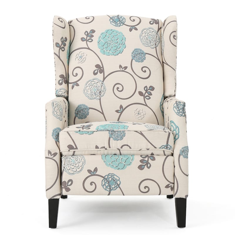 Pushback Recliner Chair, Modern Fabric Wingback Armchair with Nailhead Trim and Wood Legs, Classic Living Room Chair