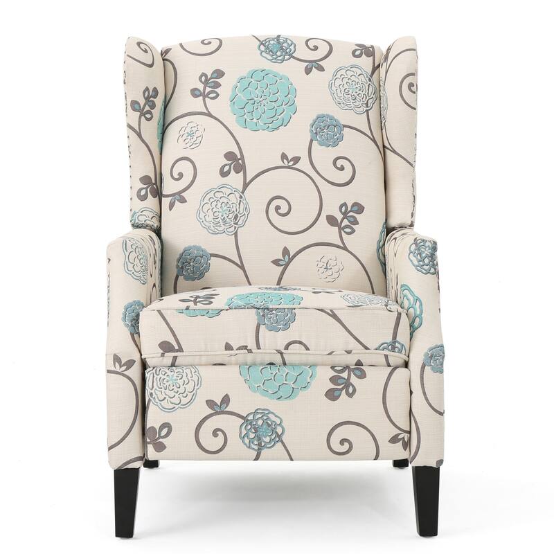 Roomfitters Floral Push-Back Recliner Chair with Wingback Design, Tapered Wood Legs
