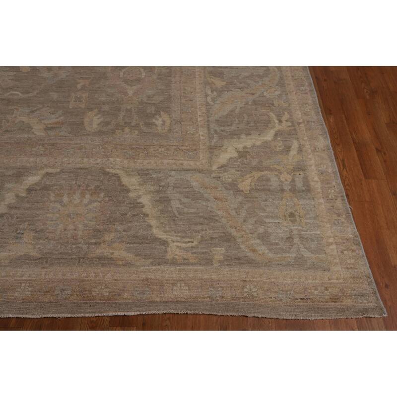 Brown Oushak Turkish Large Area Rug Handmade Vegetable Dye Wool Carpet - 12'2"x 14'3"