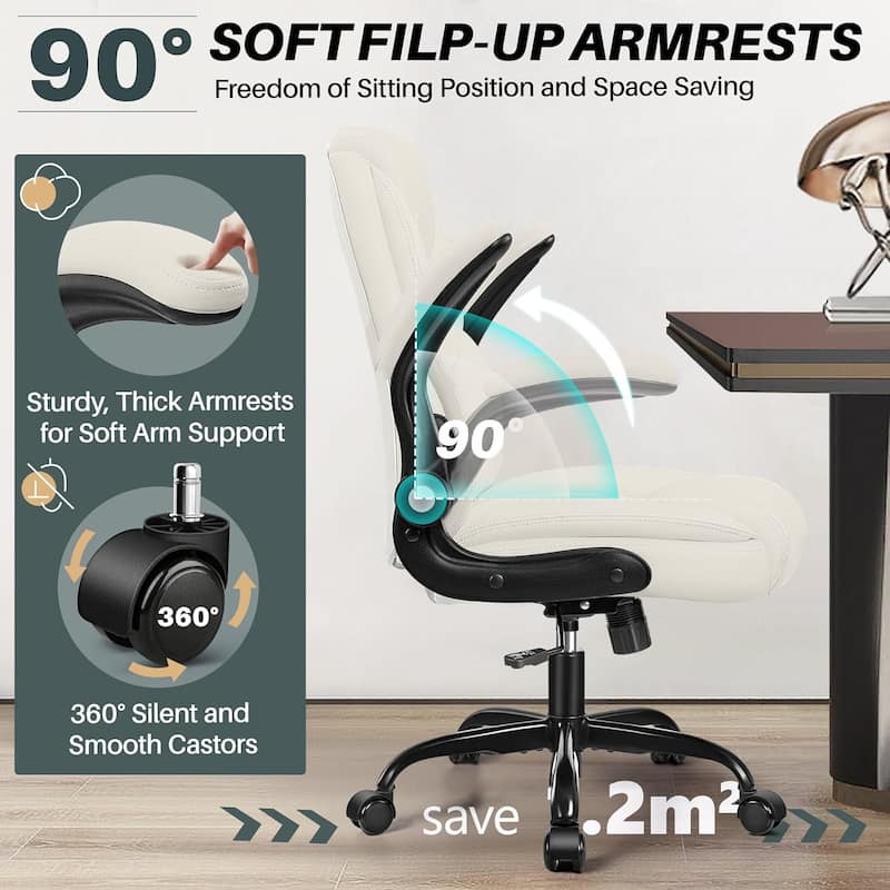 Ergonomic Computer Gaming Office Chair, Faux Leather Heavy Duty Task Desk Swivel Rolling Chairs, Flip-up Arms, Adjustable Height