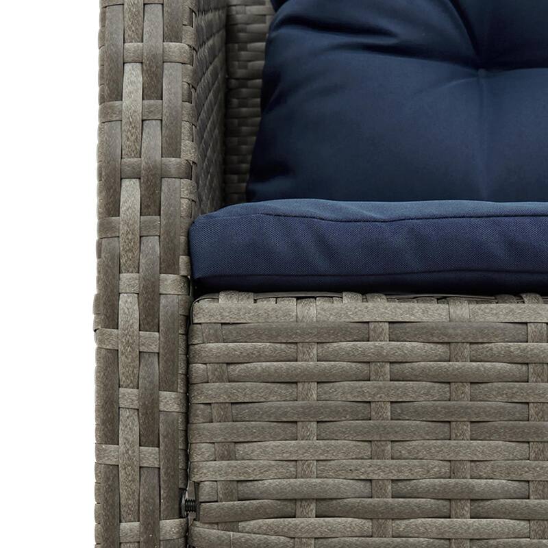 vidaXL Outdoor Sofa Set Grey and navy blue Rattan with metal frame - 44.5 x 21.7 x 27.6