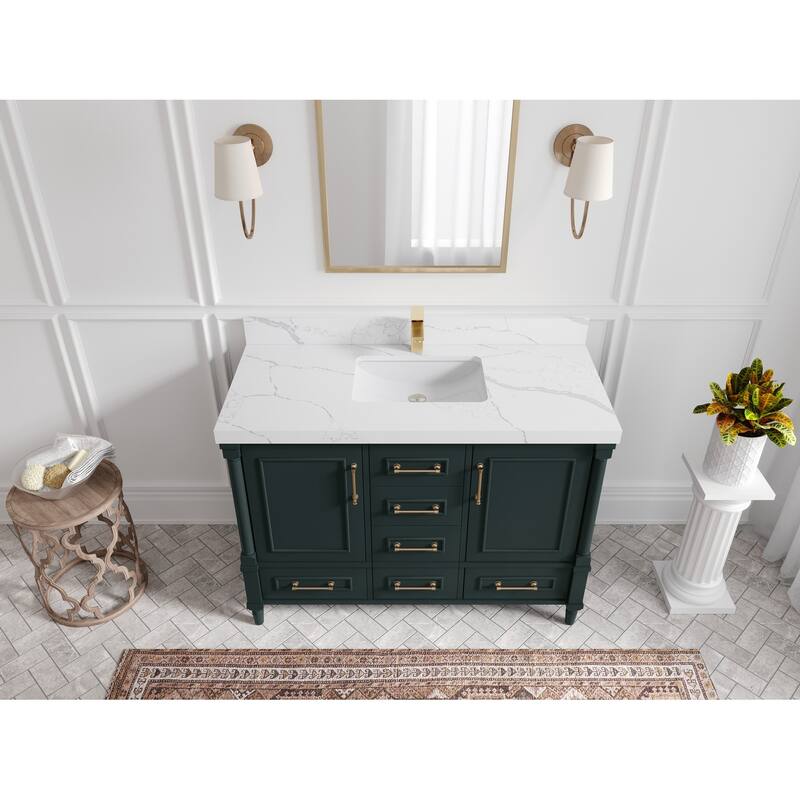 Willow Collections 48 in. W x 22 in. D Aberdeen Single Bowl Sink Bathroom Vanity with Countertop - 2" Calacatta Laza - Dark Forest Green