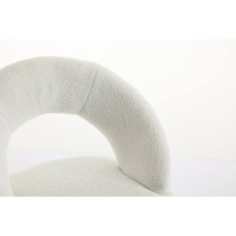 Set of 1 Teddy Fabric Dining Chairs With Curved Backrest and Golden Metal Legs for Kitchen or Dining Room ,White