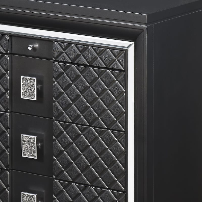 8 Drawer Wooden Dresser with Mirror Accents and Diamond Pattern, Black