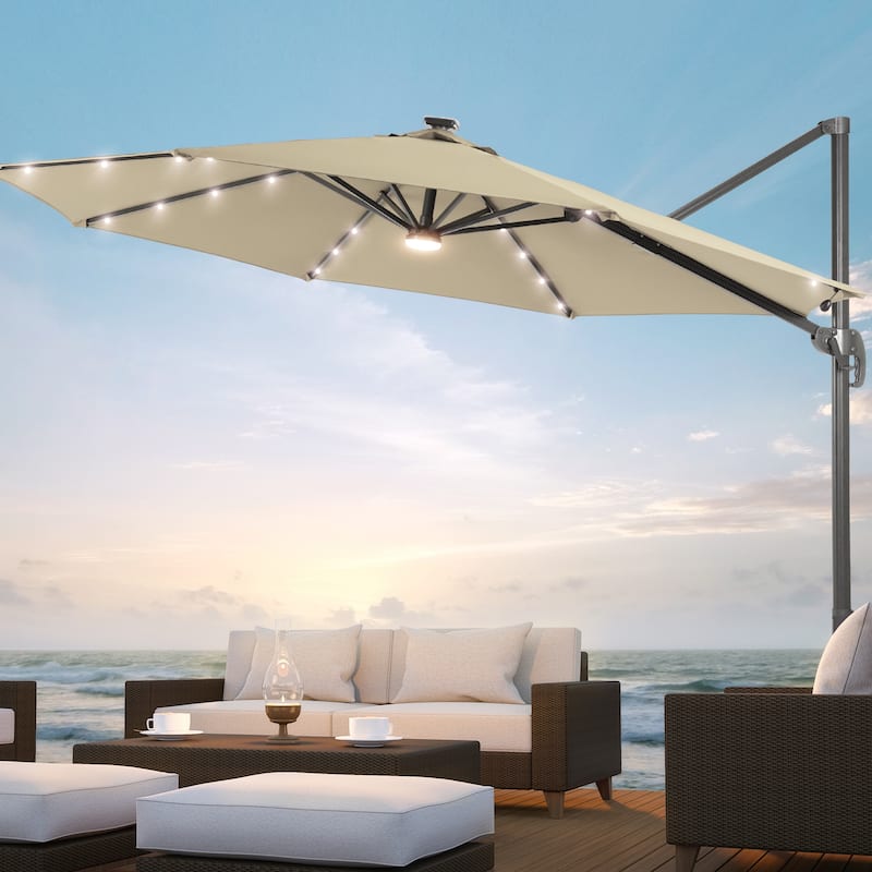 BONOSUKI LED 10FT Patio Cantilever 360 Roration Offset Umbrella - Beige