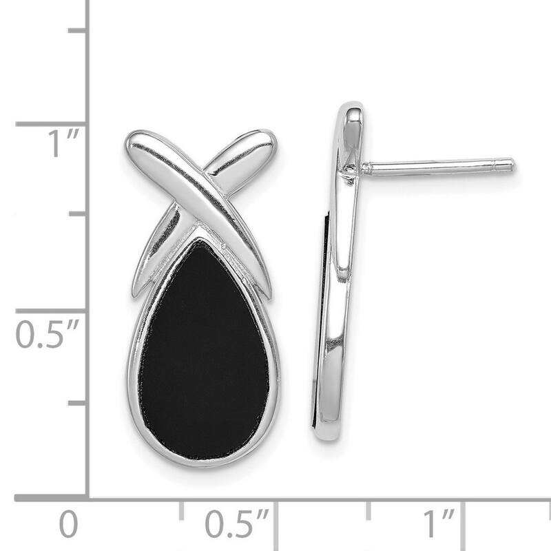Curata 925 Sterling Silver 22x10mm Simulated Onyx Tear Drop Dangle Earrings