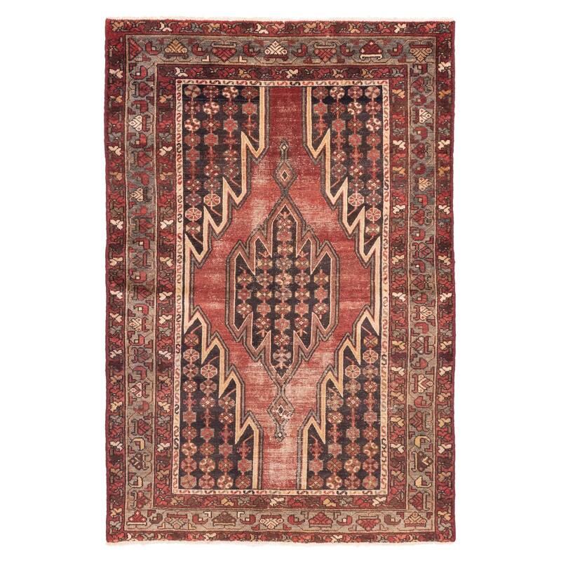 ECARPETGALLERY Hand-knotted Antalya Vintage Dark Red Wool Rug - 4'2 x 6'2