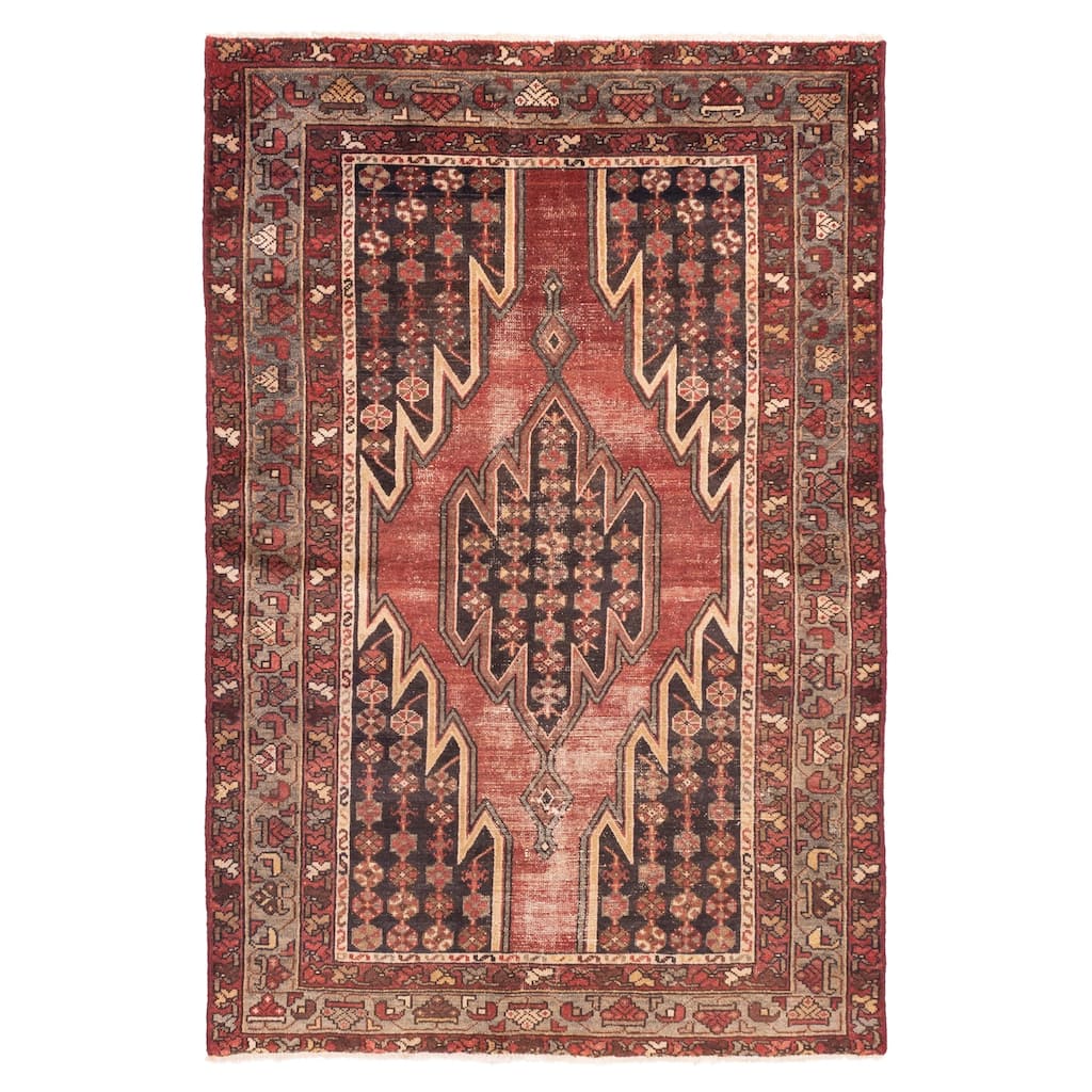 ECARPETGALLERY Hand-knotted Antalya Vintage Dark Red Wool Rug - 4'2 x 6'2