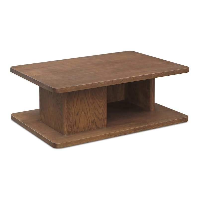 NADAAL STUDIOS Thalor Coffee Table, Large Rectangular Solid Oak Edge, Bullnose Vertical Support, Dark Brown