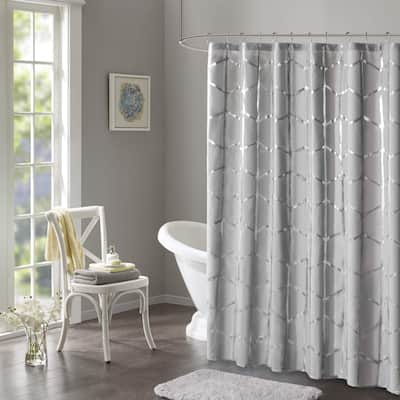 Geometric Metallic Raina Shower Curtain, 72"x72", Modern Grey