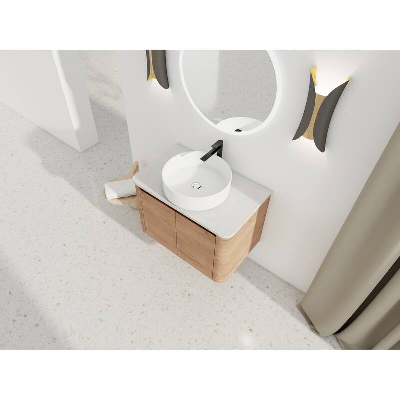 30'' Wall-Mounted Bathroom Vanity With Ceramic Art Sink & 2-Soft-Close Door, KD-Packing, Plywood