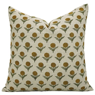 Linen Farmhouse Block print pillow Cover Genda pushp