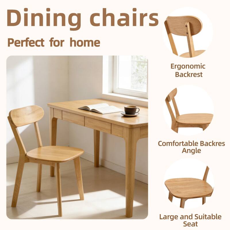 100% Solid Wood Dining Chairs Set of 2, Mid Century Modern Dining Chairs with Curved Backrest, for Dining Room