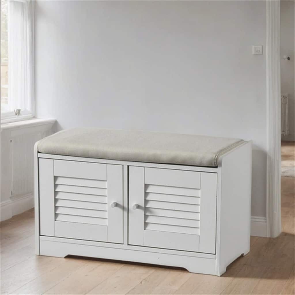 28.7" Shoe Storage Bench with 2 Doors,Cushion and Adjustable Shelves