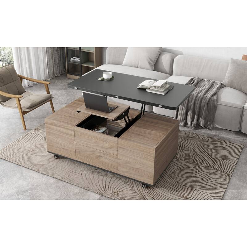 Lift Top Coffee Table - Walnut+black