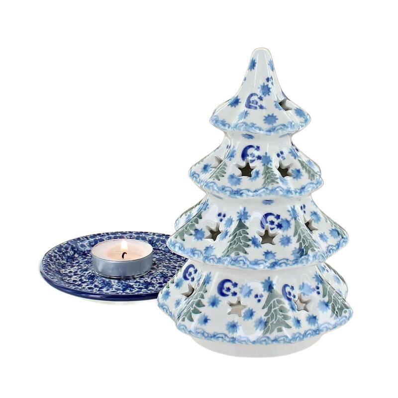 Blue Rose Polish Pottery 513 Ceramika Artystyczna Medium Christmas Tree Luminary