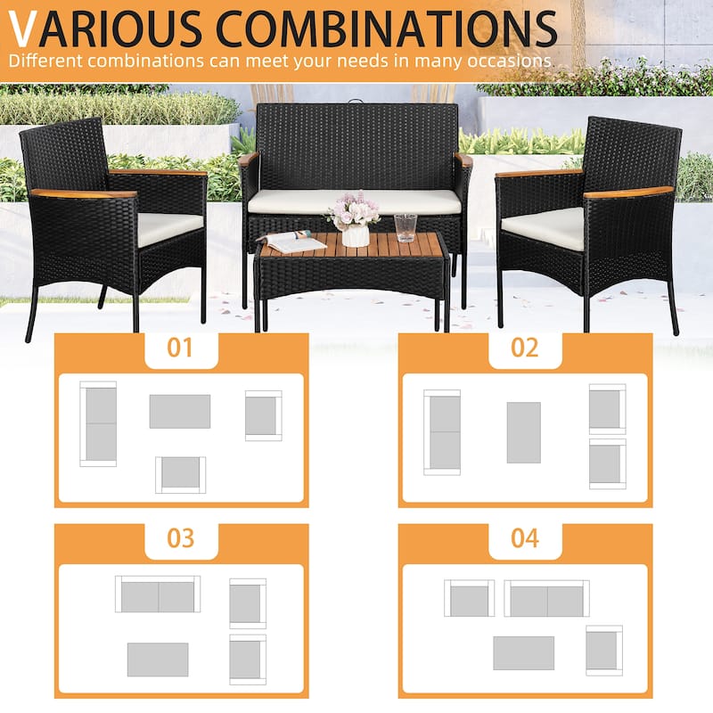 Futzca 4 Pieces Outdoor Patio Furniture Sets Rattan Chair Wicker Set