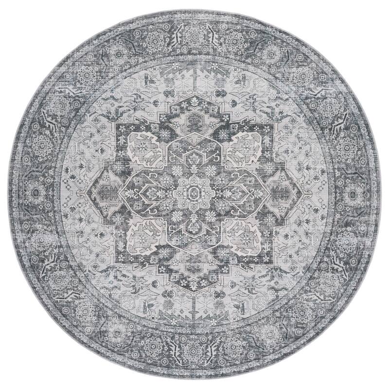 SAFAVIEH Arizona Mayumi Machine Washable & Slip Resistant Rug - 6' Round - Grey