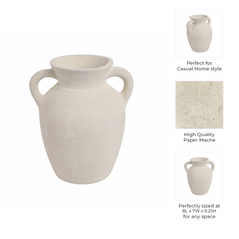 Handcrafted Terracotta Pottery Vase with Amphora Shape and Handles