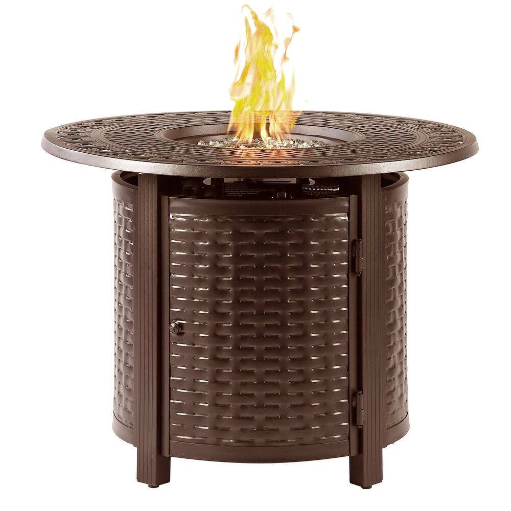 Round 34 in. x 34 in. Aluminum Propane Fire Pit Table with Glass Beads, Two Covers, Lid, 37,000 BTUs