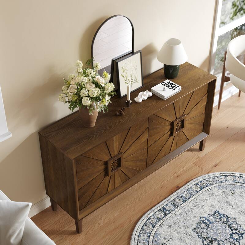 60 in Symmetrical Sunburst Door Design Storage Cabinet