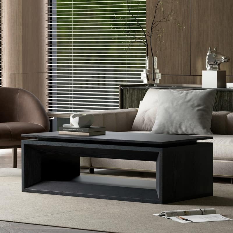 43.3" Lift-Top Coffee Table, Solid Wood Veneer Modern Accent Table with Storage and Adjustable Height