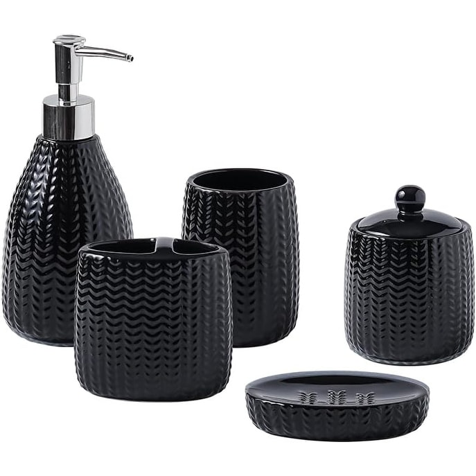 4 Piece Bathroom Accessory Set - Includes Soap Dispenser, Toothbrush Holder,  Tumbler, and Soap Dish - On Sale - Bed Bath & Beyond - 17819109