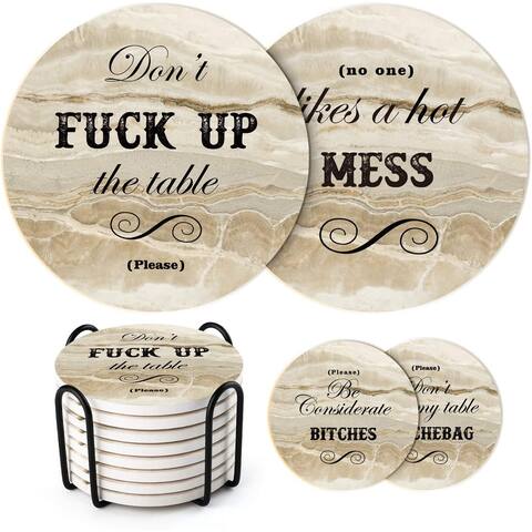 LIFVER Funny Marble Style Coaster Set with Holder, 4 inch Set of 8