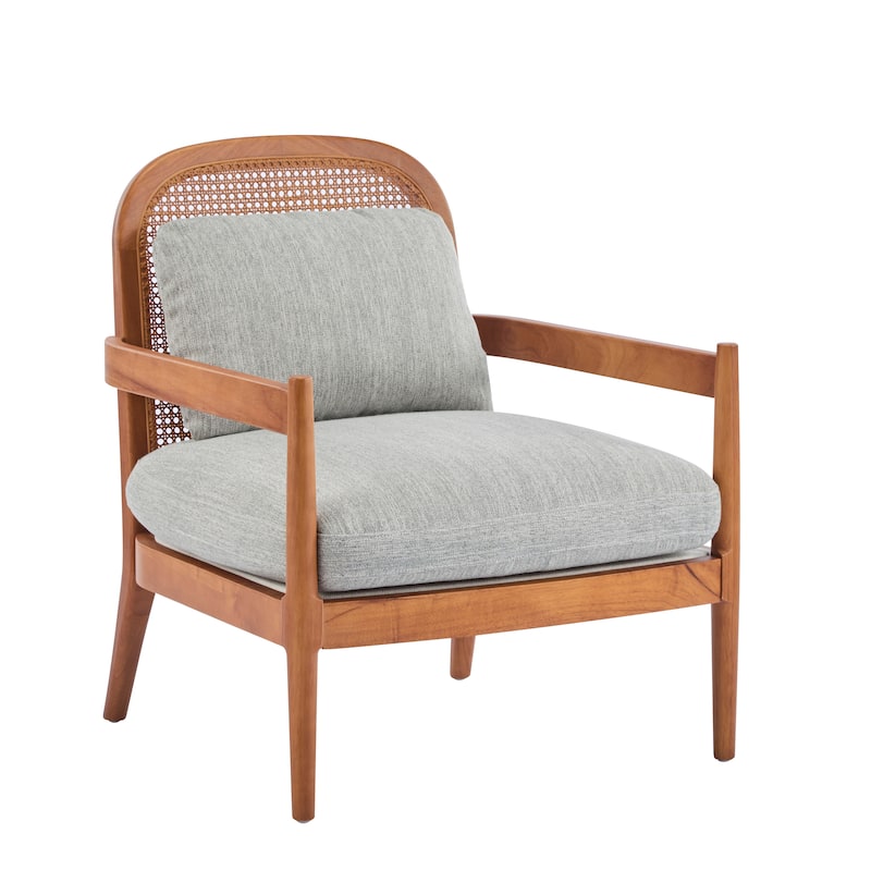 Roomfitters Mid-Century Accent Chair with Walnut Wood Frame & Rattan Back, Striped Cushion, Set of 2