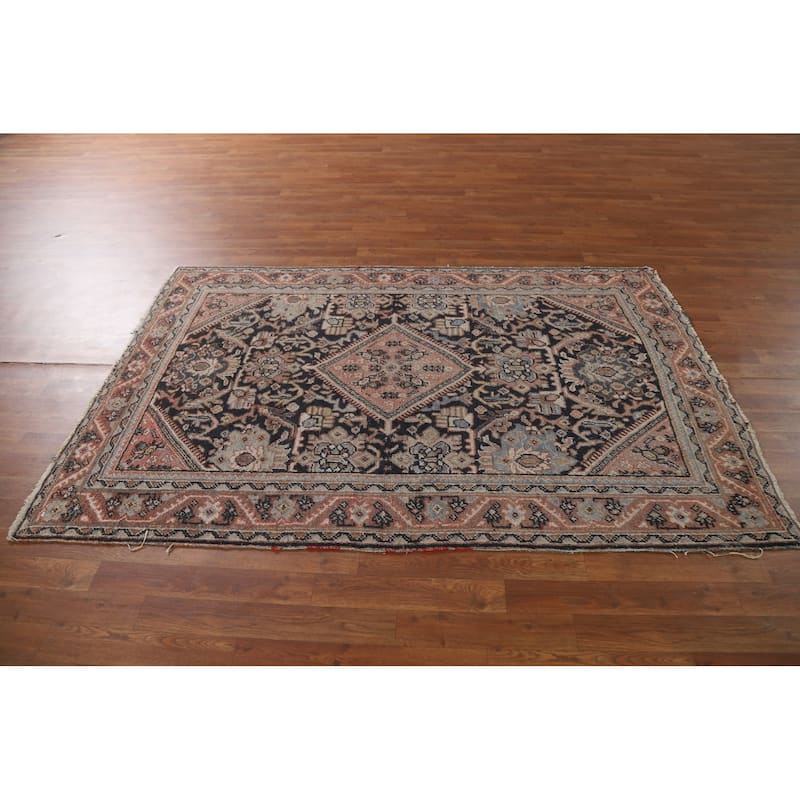 Geometric Mahal Persian Antique Accent Rug Hand-Knotted Wool Carpet - 4'5"x 6'10"