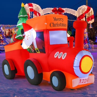 Costway 8 FT Christmas Inflatable Santa Train Decoration with Santa - See Details