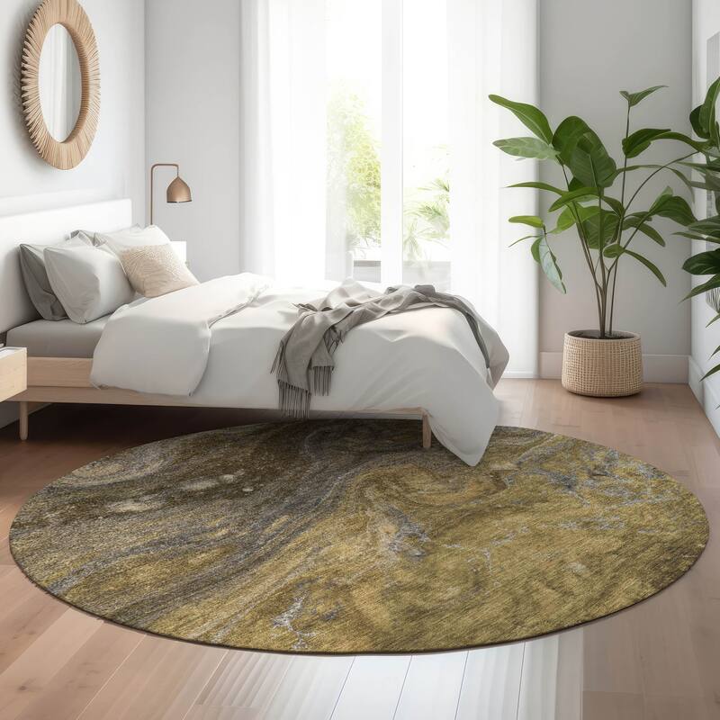Premium Washable Super Soft Abstract Cosmic Mayfield Rug - Brown - 8' x 8' - Round