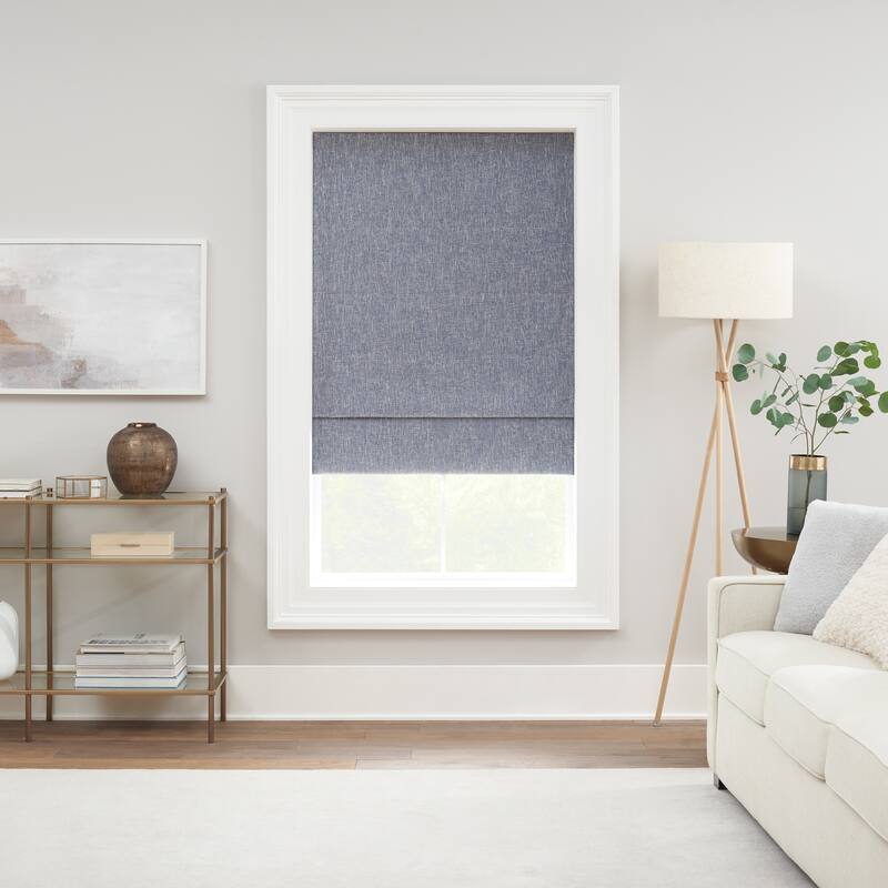 Eclipse Drew Textured Solid 100% Total Blackout Cordless Roman Shade - 23x64 - Blue