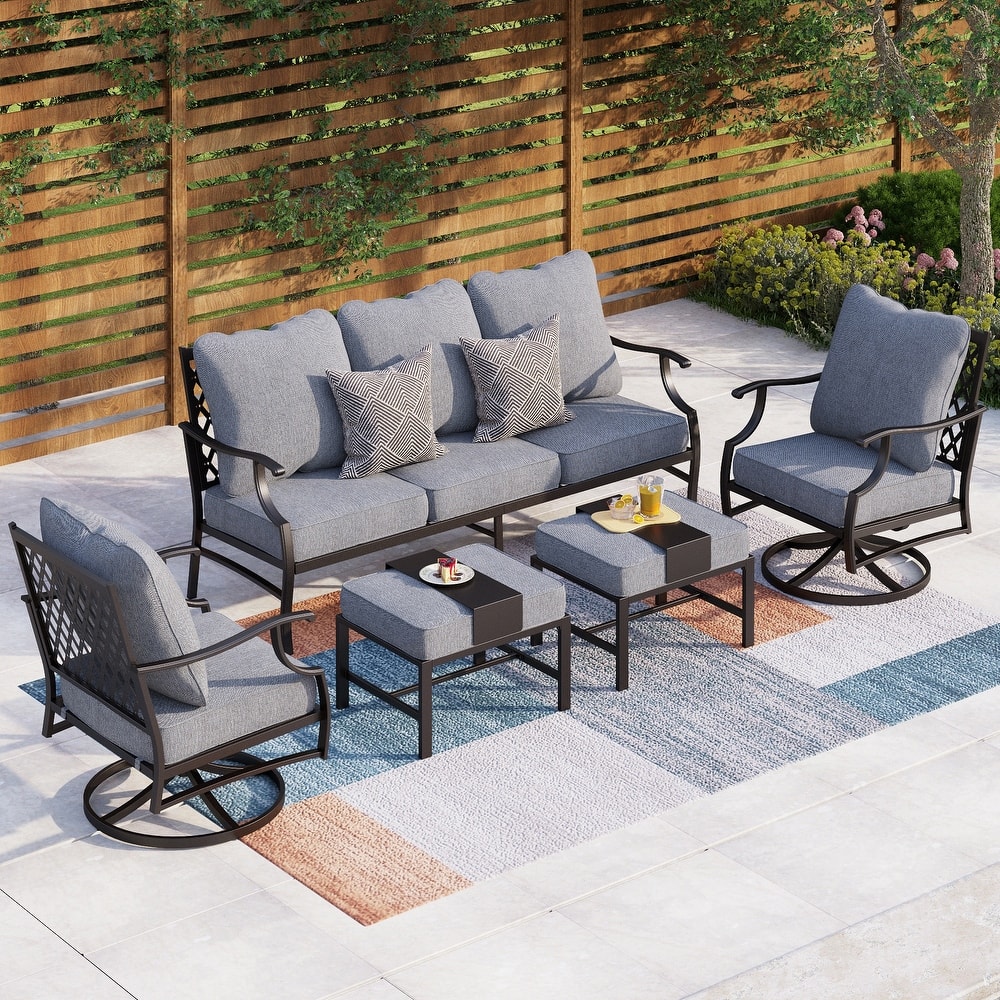 MAISON ARTS 4/5-Piece Patio Conversation Sets, Sofa Set with 2 xSingle Sofa Chairs, 1 x 3-seater Sofa and Coffee Table/Ottomans