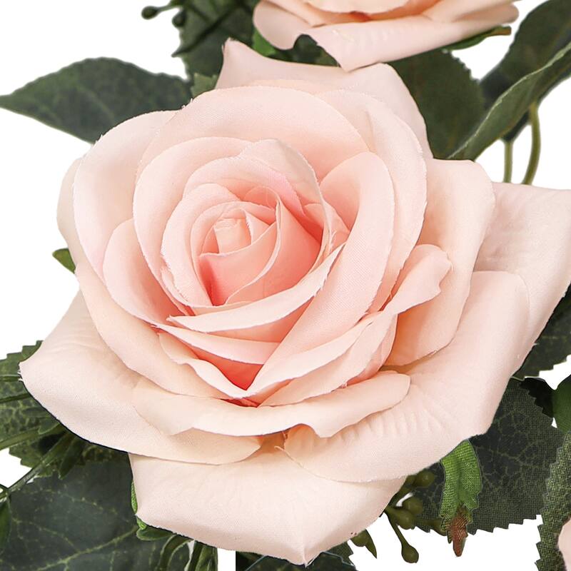 Set of 2 Peach Artificial Queen Tea Rose Flower Stem Bush Bouquet 17in - 17" L x 9" W x 9" DP