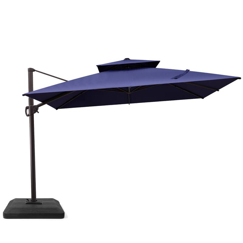 Outdoor Patio Offset Cantilever Umbrella 360-Degree Rotation with Base - Navy Blue