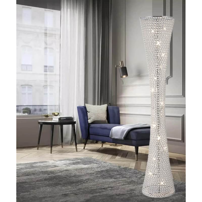 15-Light Clear Crystal Beaded Frame Floor Lamp with Chrome Hardware