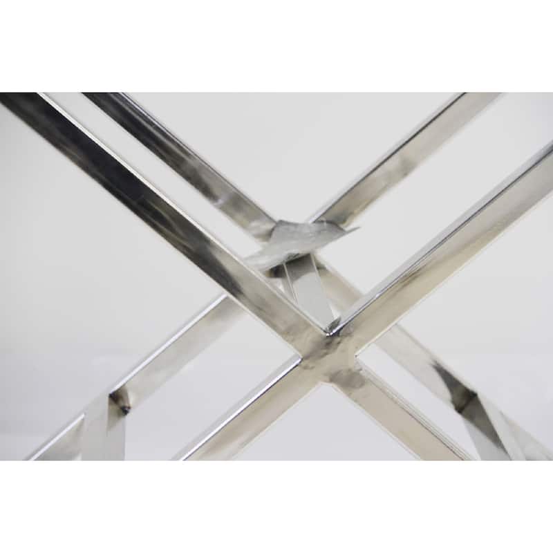 Pasargad Home Forest Silver Steel and Cowhide Upholstered Bench