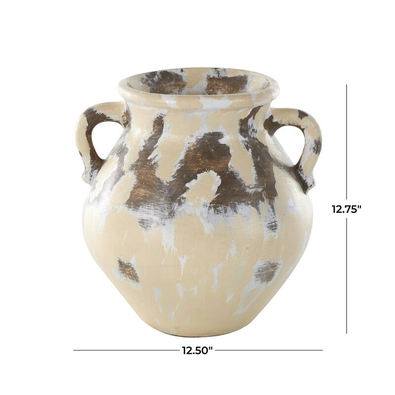 Ceramic Antique Style Pot Decorative Vase with Curved Handles - Cream - Roche River Decor