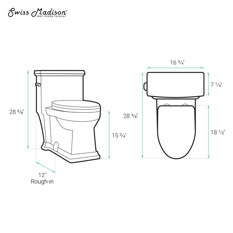 Lausanne One-Piece Elongated Toilet Left Side Flush Handle 1.28 Gpf In Matte Black - 28.4" x 16.75" 28.65"