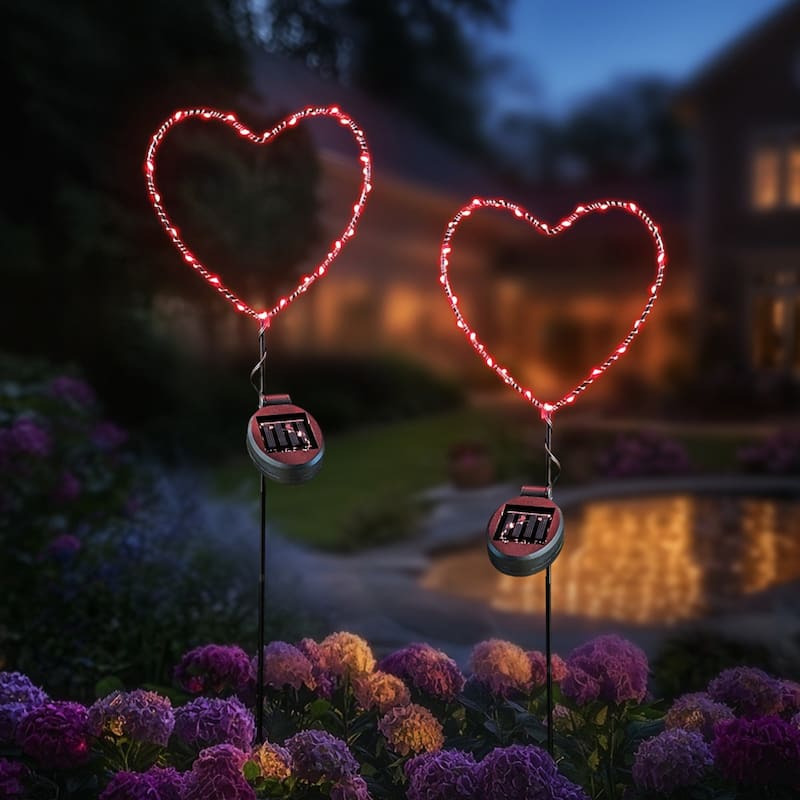 Outdoor Solar Powered LED Decorative Garden Stake Light - 2 Pack Red Heart - 2 Pack - 2 Pack