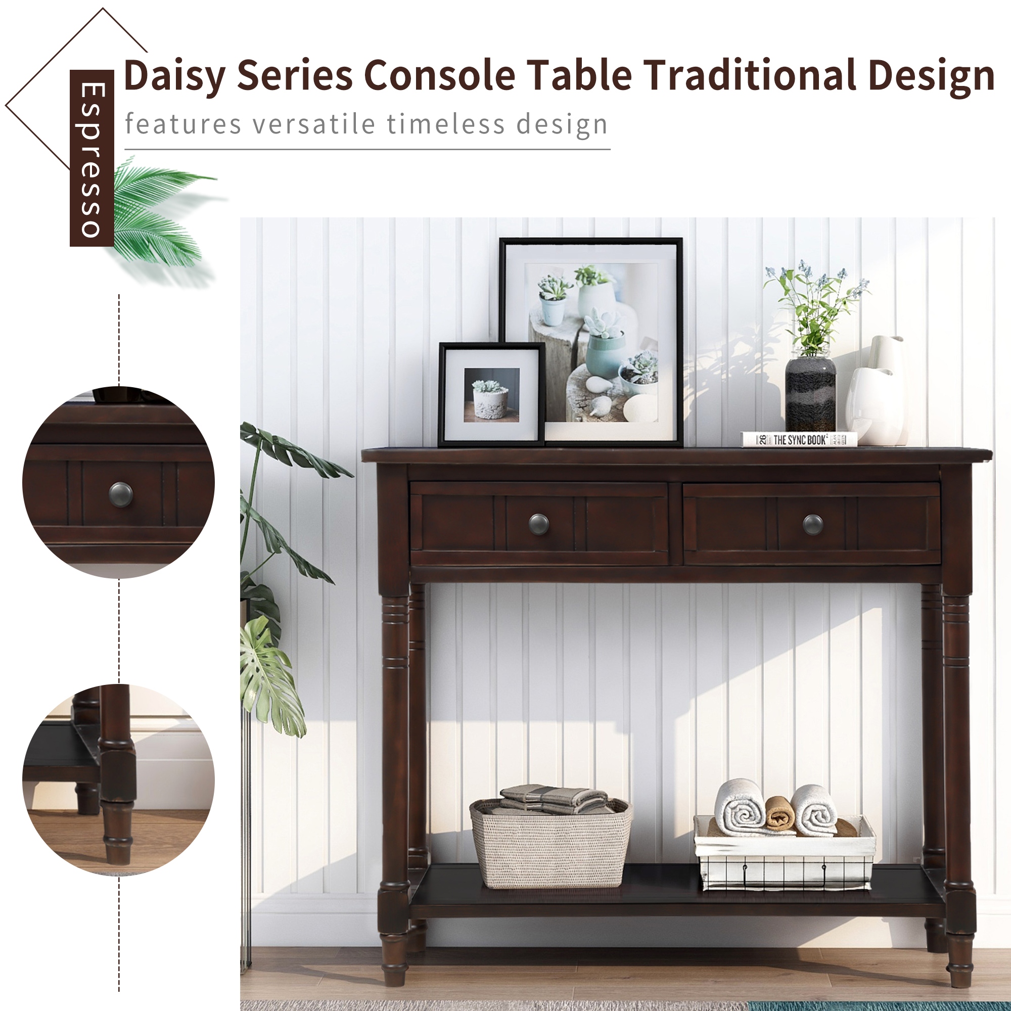 Traditional console top table with storage