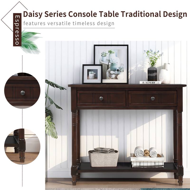 Daisy Series Console Table with 2 Drawers and Bottom Shelf