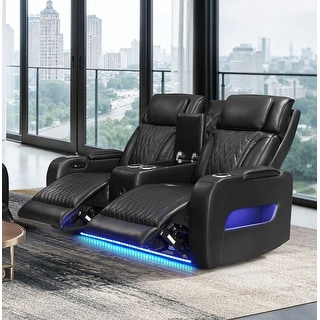 Jazz 74"W Leather Aire Power Reclining Loveseat w/Power Headrest, Bluetooth Speakers, LED, USB Ports, Storage & Cupholders