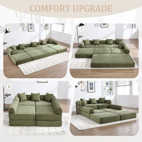 dimension image slide 1 of 5, HOMEFUN Corduroy Upholstered Convertible Folding Sofa Bed with Fixed Frame and Pillow Back Handrail