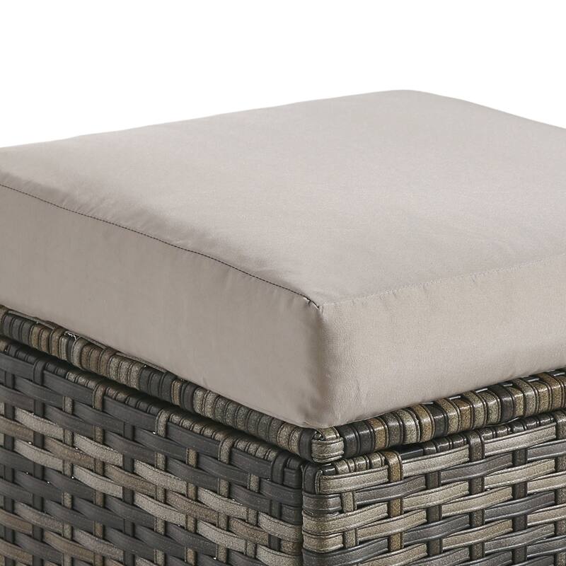 Outdoor Patio PE Wicker Ottoman with Cushion Set of 2